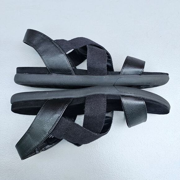 Black Crisscross Sandals Size 10 Canvas Synthetic Strappy Slingback Flats - Picture 11 of 12